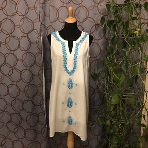 Neiman Marcus White & Blue Sleeveless Coverup Med
